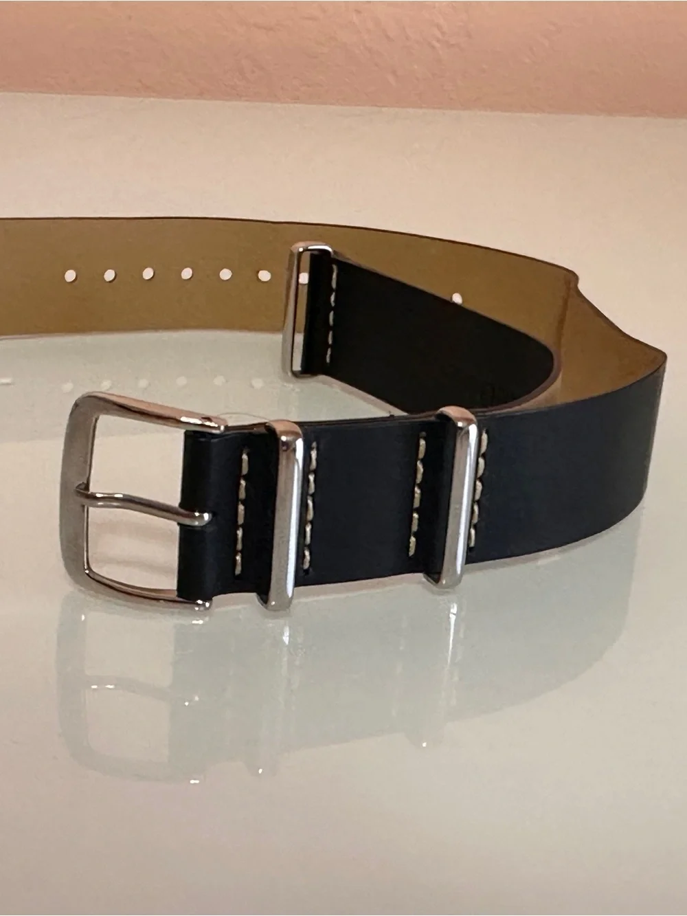Timex Southview Genuine Leather NATO Strap Chrome Silver Accent Black Dial
